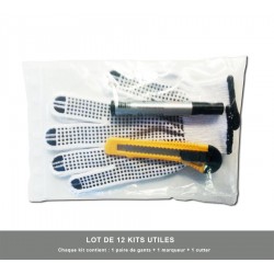 12 x Kits Utiles (Gants + Cutter et Marqueur Bic )